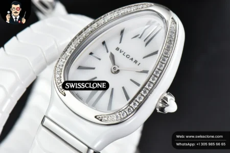 Rolex Bvlgari Serpenti Spiga 35mm White Ceramic White Dial Diamond Bezel Quartz High Resolution View