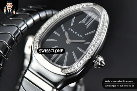Rolex Bvlgari Serpenti Spiga 35mm Black Ceramic Black Dial Diamond Bezel Quartz High Resolution View
