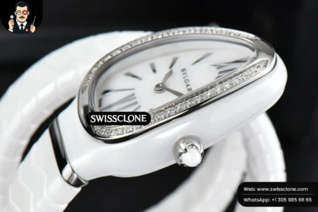 Rolex Bvlgari Serpenti Spiga 35mm White Ceramic White Dial Diamond Bezel Quartz High Resolution View