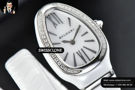 Rolex Bvlgari Serpenti Spiga 35mm White Ceramic White Dial Diamond Bezel Quartz High Resolution View