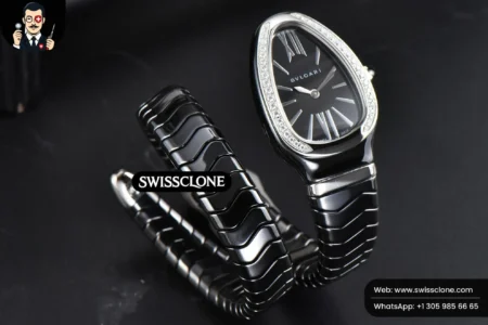 Rolex Bvlgari Serpenti Spiga 35mm Black Ceramic Black Dial Diamond Bezel Quartz High Resolution View