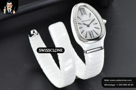 Rolex Bvlgari Serpenti Spiga 35mm White Ceramic White Dial Diamond Bezel Quartz High Resolution View