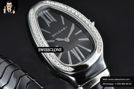Rolex Bvlgari Serpenti Spiga 35mm Black Ceramic Black Dial Diamond Bezel Quartz High Resolution View