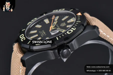 Tag Heuer Aquaracer Caliber 5 43mm OF Ceramic Black Dial Yellow Hand Brown Nylon SW200 High Resolution View
