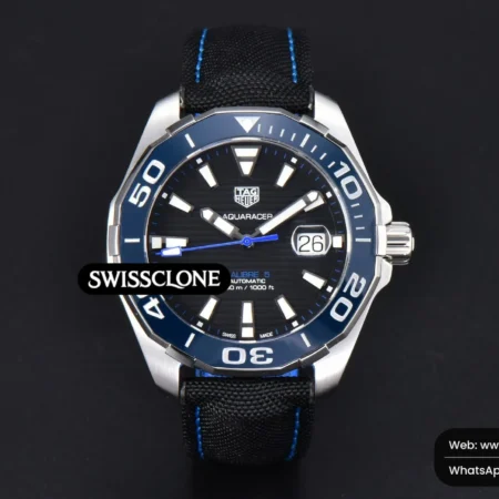 Tag Heuer Aquaracer Caliber 5 43mm OF Black Dial Blue Hand Black Nylon SW200 High Resolution View