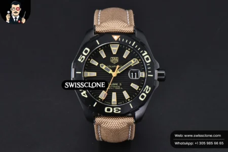Tag Heuer Aquaracer Caliber 5 43mm OF Ceramic Black Dial Yellow Hand Brown Nylon SW200 High Resolution View