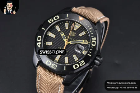 Tag Heuer Aquaracer Caliber 5 43mm OF Ceramic Black Dial Yellow Hand Brown Nylon SW200 High Resolution View