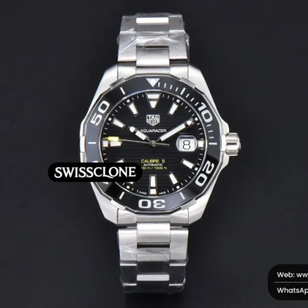 Tag Heuer Aquaracer Caliber 5 43mm OF Black Dial Silver Hand SW200 High Resolution View