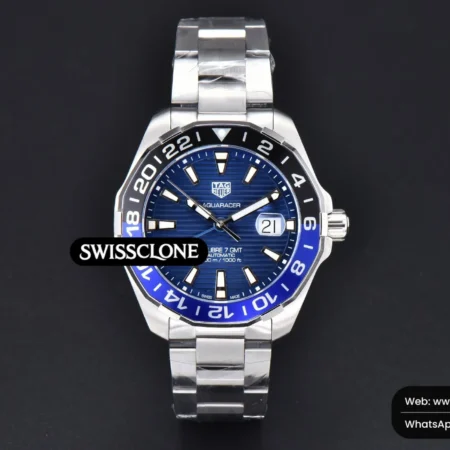 Tag Heuer Aquaracer Caliber 5 GMT 43mm OF Blue/Black Bezel Blue Dial SW200 High Resolution View