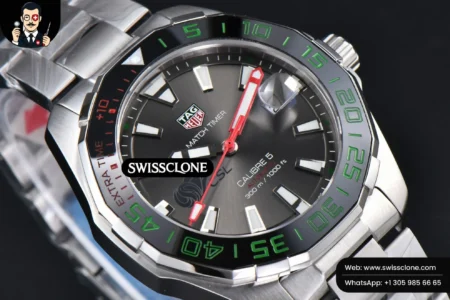 Tag Heuer Aquaracer Calibre 5 GMT OF 43mm Green/Red Bezel Black Dial SW200 High Resolution View