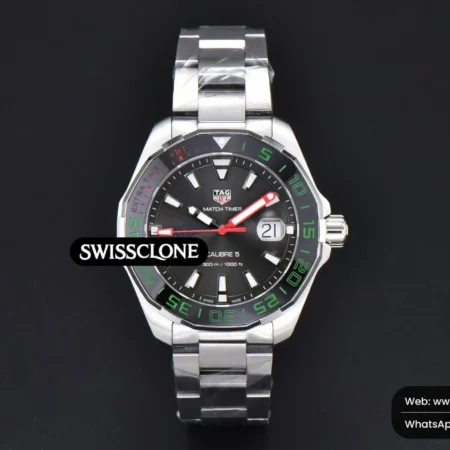 Tag Heuer Aquaracer Calibre 5 GMT OF 43mm Green/Red Bezel Black Dial SW200 High Resolution View