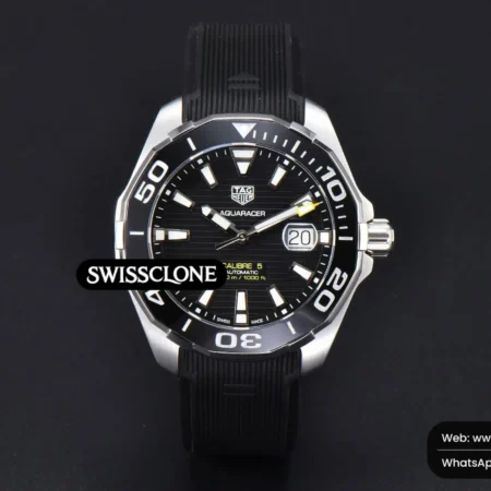 Tag Heuer Aquaracer Calibre 5 OF 43mm Black Dial Black Bezel Rubber SW200 High Resolution View