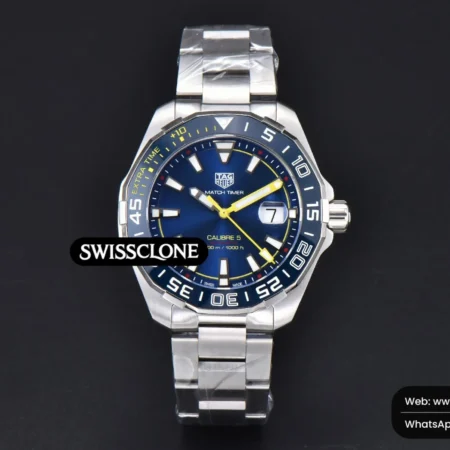 Tag Heuer Aquaracer Calibre 5 OF 43mm Blue Dial Blue Bezel Yellow Hands SW200 High Resolution View