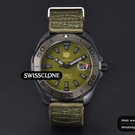 Tag Heuer Aquaracer Calibre 5 OF 43mm Olive Dial Ti Bezel Nylon SW200 High Resolution View