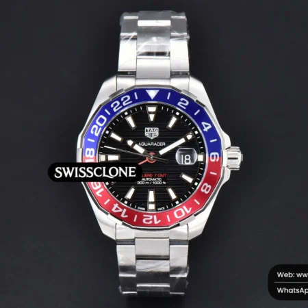 Tag Heuer Aquaracer Calibre 7 GMT OF 43mm Blue/Red Bezel Black Dial SW200 High Resolution View