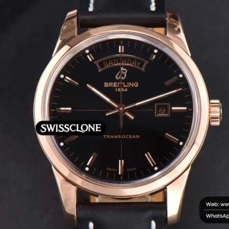 Rolex Transocean Day & Date V7F 43mm Black Dial Black Leather CA145 High Resolution View