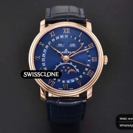 Rolex Villeret 6654 40mm Complicated Function OMF Blue Dial Black Leather High Resolution View