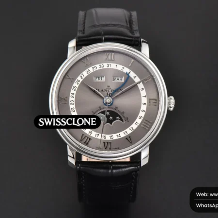 Rolex Villeret 6654 40mm Complicated Function OMF Silver Dial Black Leather High Resolution View