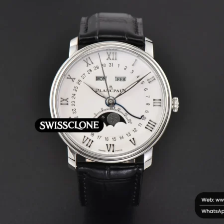 Rolex Villeret 6654 40mm Complicated Function OMF White Dial Black Leather High Resolution View