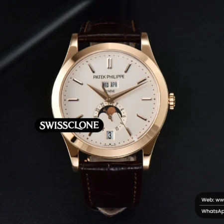 Rolex ZF Annual Calendar 5396 Moonphase 38.5mm White Stick Dial Brown Leather MY9015 (ZF Factory) High Resolution View