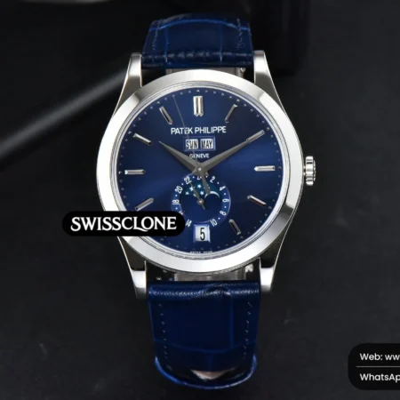 Rolex ZF Complications 5396 38.5mm Blue Dial Moonphase Stick Markers Black Leather MY9015 (ZF Factory) High Resolution View