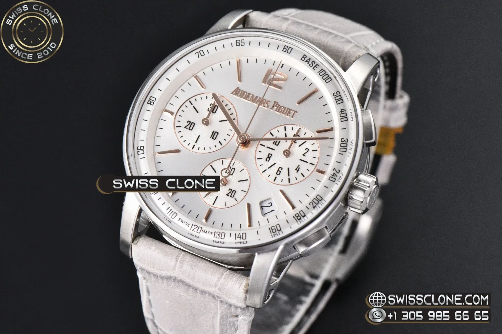 Audemars Piguet Code 11.59 Chrono 26393 41mm Silver Dial Gold Hands Gray Leather 1:1 Super Clone - Clasp & Bracelet Finishing