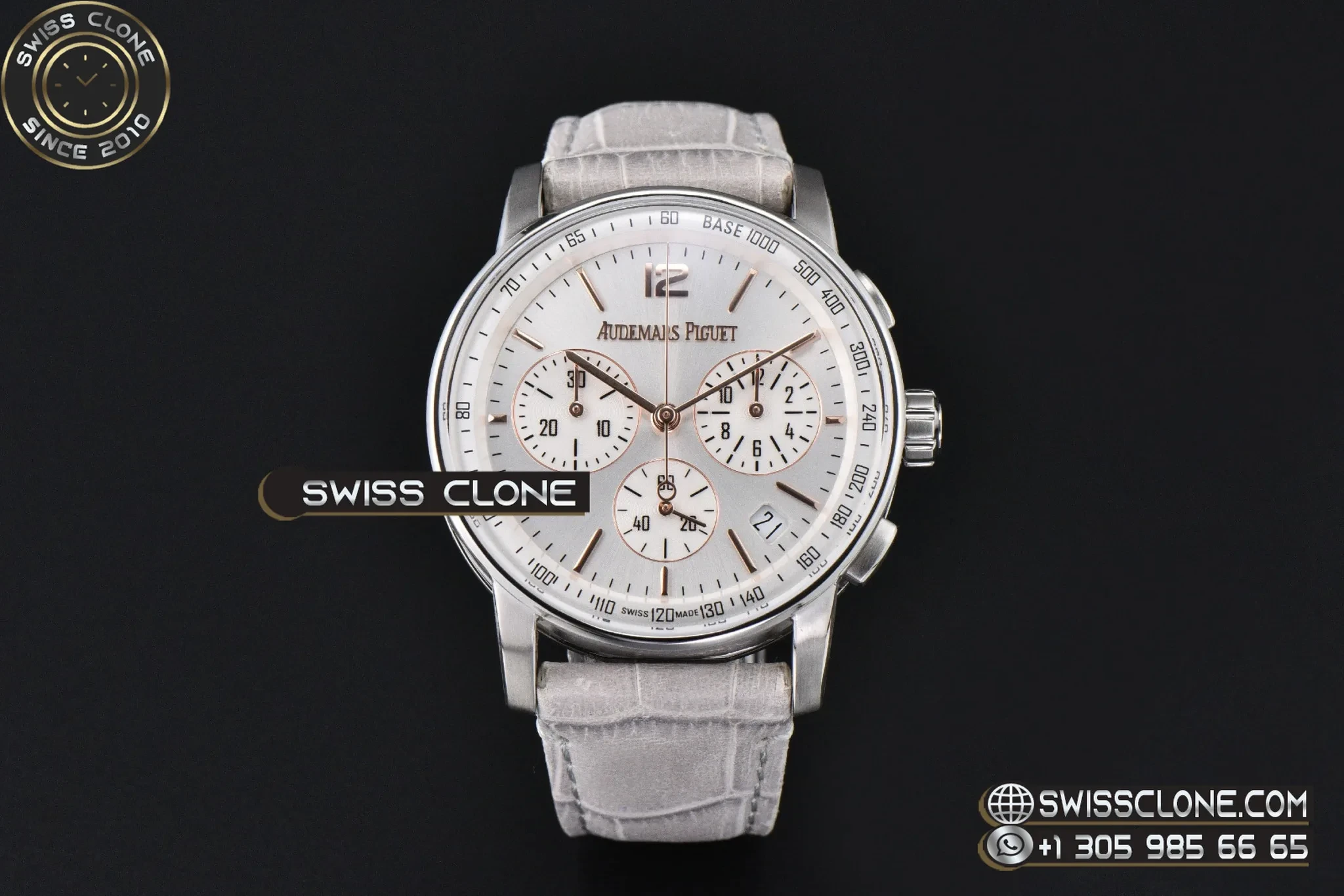 Audemars Piguet Code 11.59 Chrono 26393 41mm Silver Dial Gold Hands Gray Leather 1:1 Super Clone - Dial Macro Close-Up