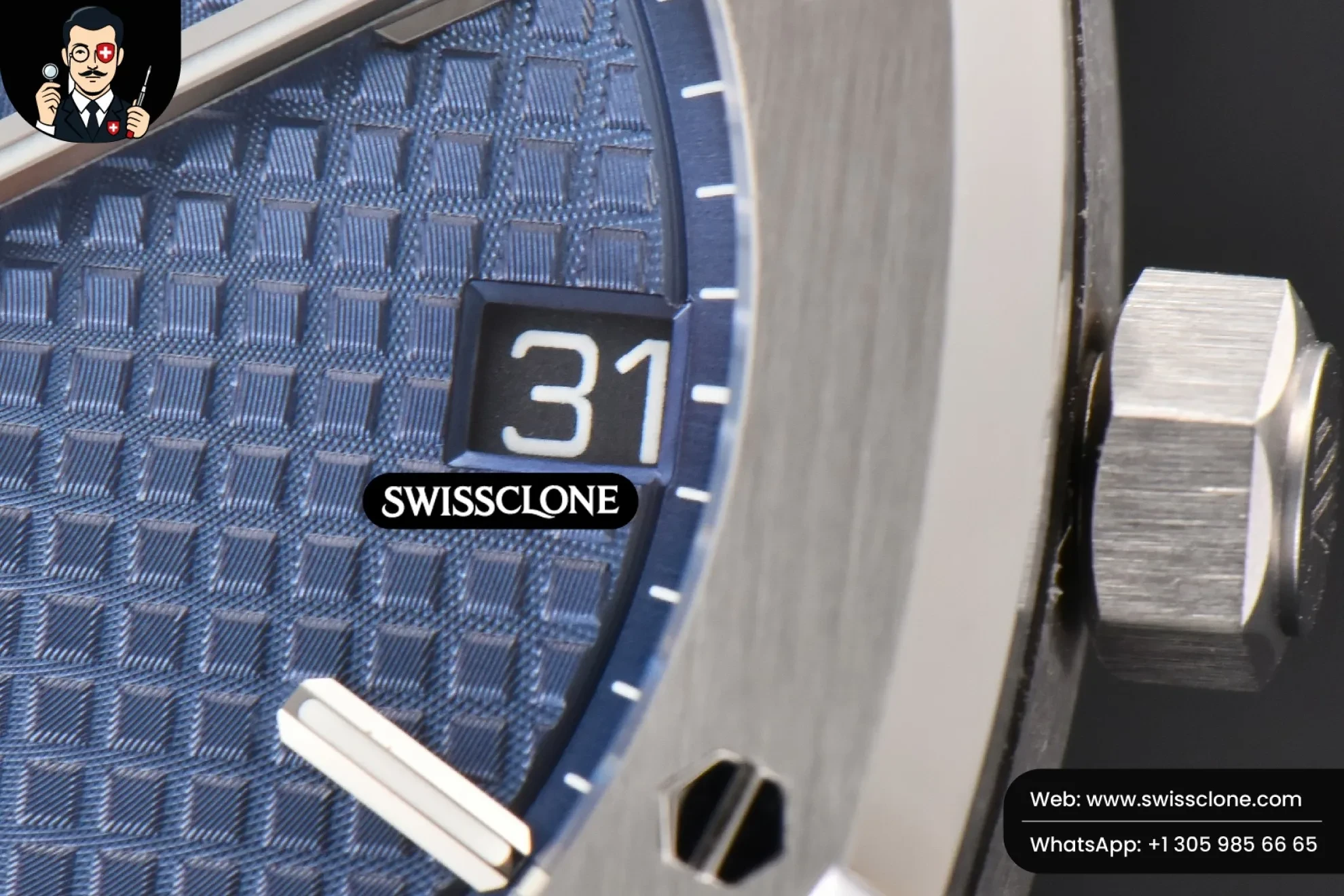 Audemars Piguet Royal Oak 15500 41mm Blue Textured Dial (SW-26594) 1:1 Super Clone - Crown Guard & Case Thickness Profile