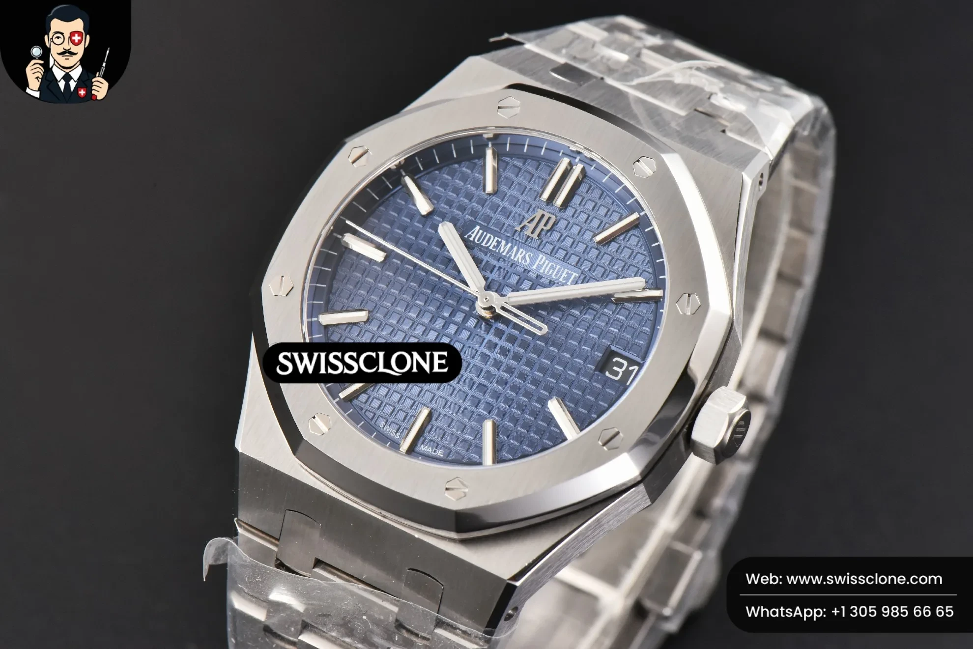 Audemars Piguet Royal Oak 15500 41mm Blue Textured Dial (SW-26594) 1:1 Super Clone - Dial Macro & Hands Close-Up
