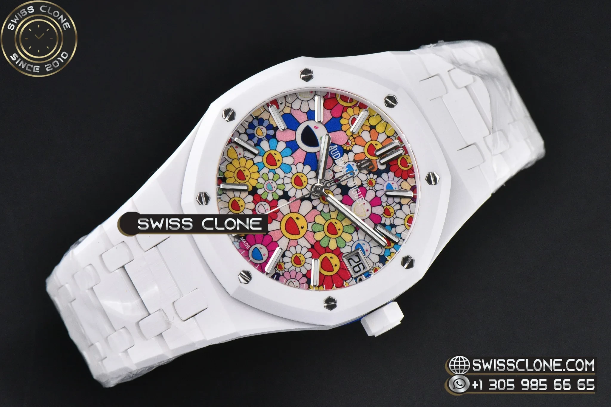 Audemars Piguet Royal Oak 15500 White Ceramic 41mm Takashi Murakami flower Dial 1:1 Super Clone - Dial Macro Close-Up