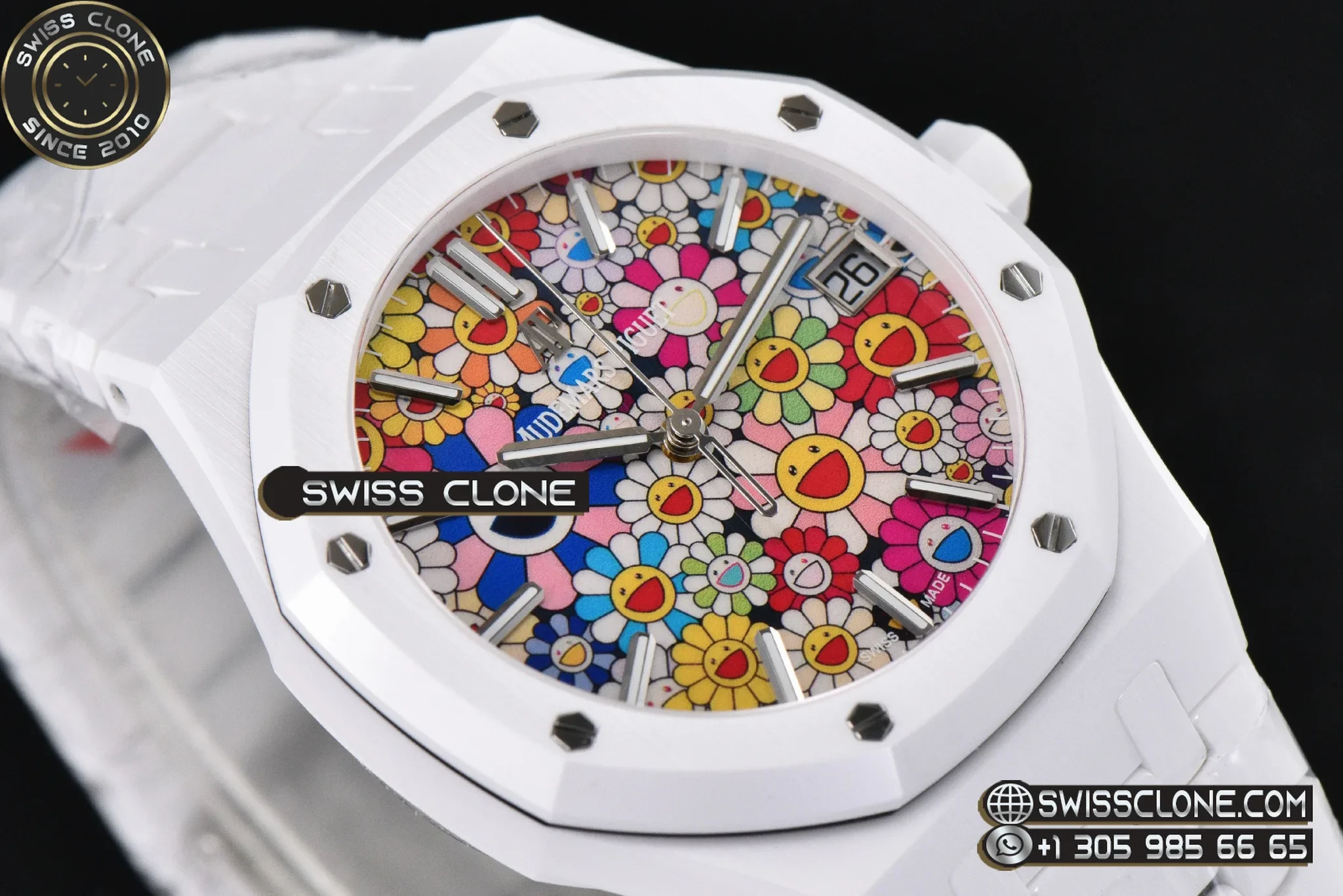 Audemars Piguet Royal Oak 15500 White Ceramic 41mm Takashi Murakami flower Dial 1:1 Super Clone - On-Wrist Presence View