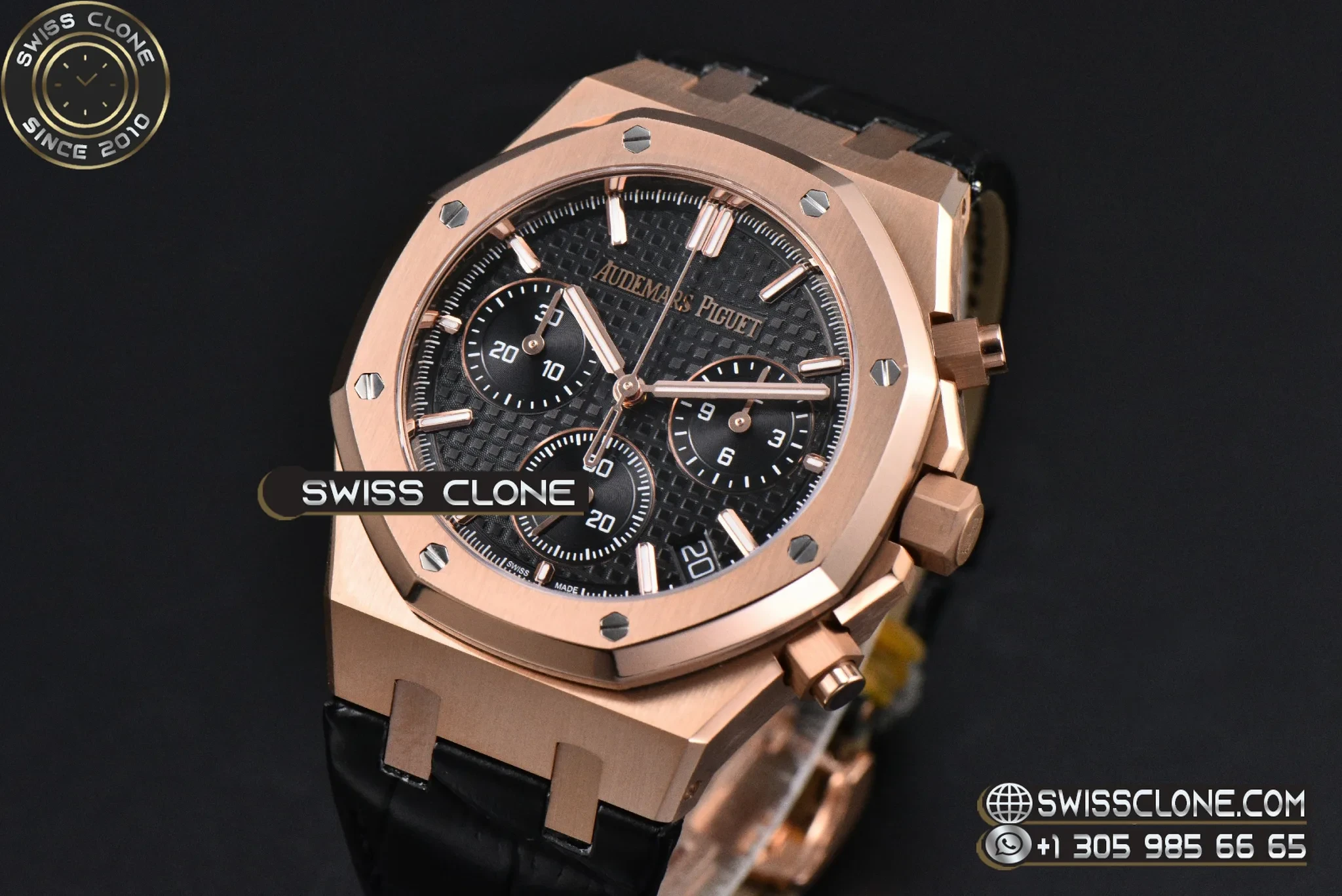 Audemars Piguet Royal Oak Chronograph 26240 41mm Black Checkered Dial Black Subdial Black Leather SH4401 1:1 Super Clone - Bezel & Case Profile