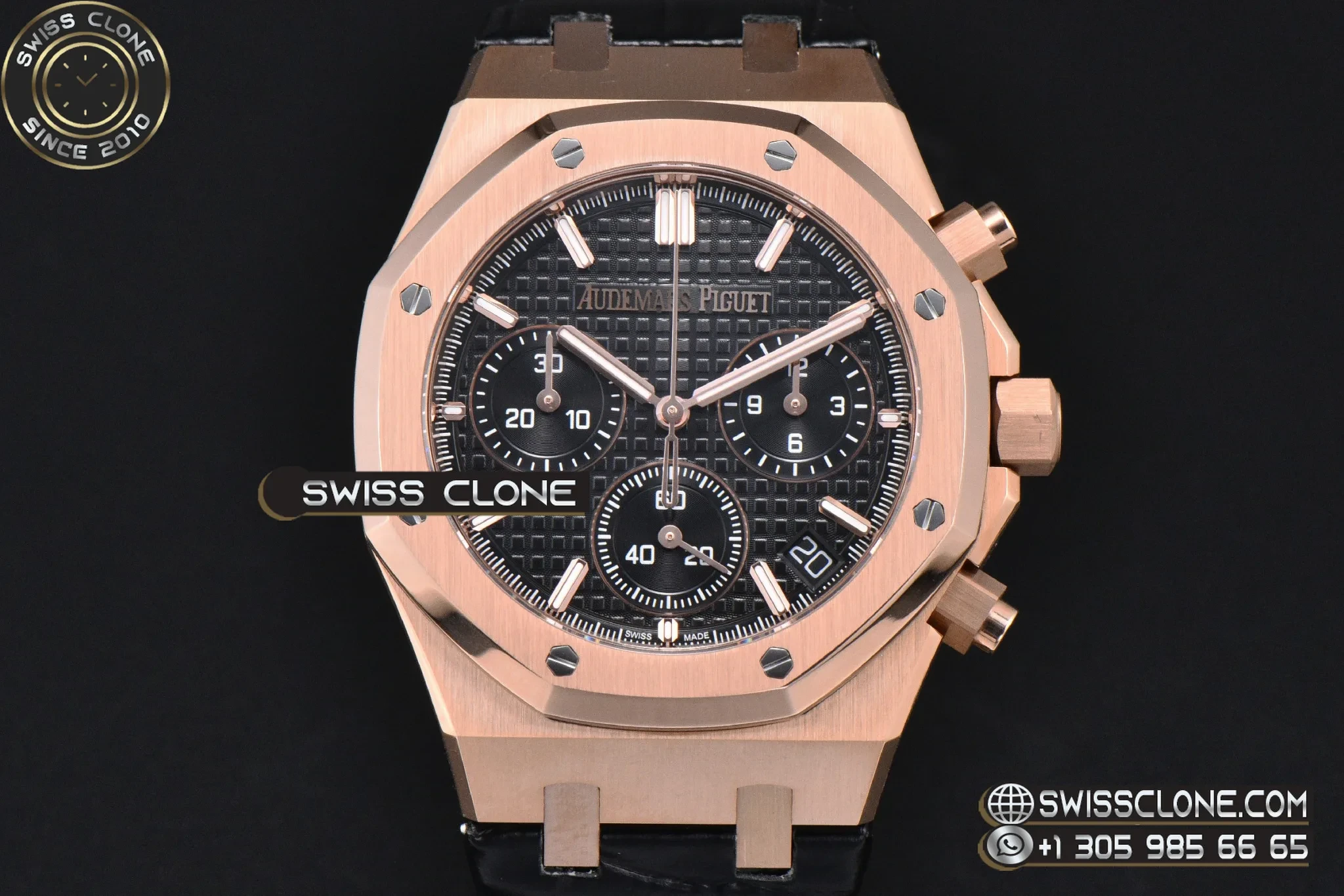 Audemars Piguet Royal Oak Chronograph 26240 41mm Black Checkered Dial Black Subdial Black Leather SH4401 1:1 Super Clone - Clasp & Bracelet Finishing
