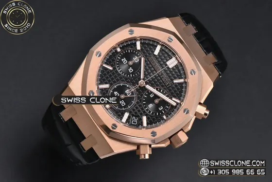 Audemars Piguet Royal Oak Chronograph 26240 41mm Black Checkered Dial Black Subdial Black Leather SH4401 1:1 Super Clone - Dial Macro Close-Up