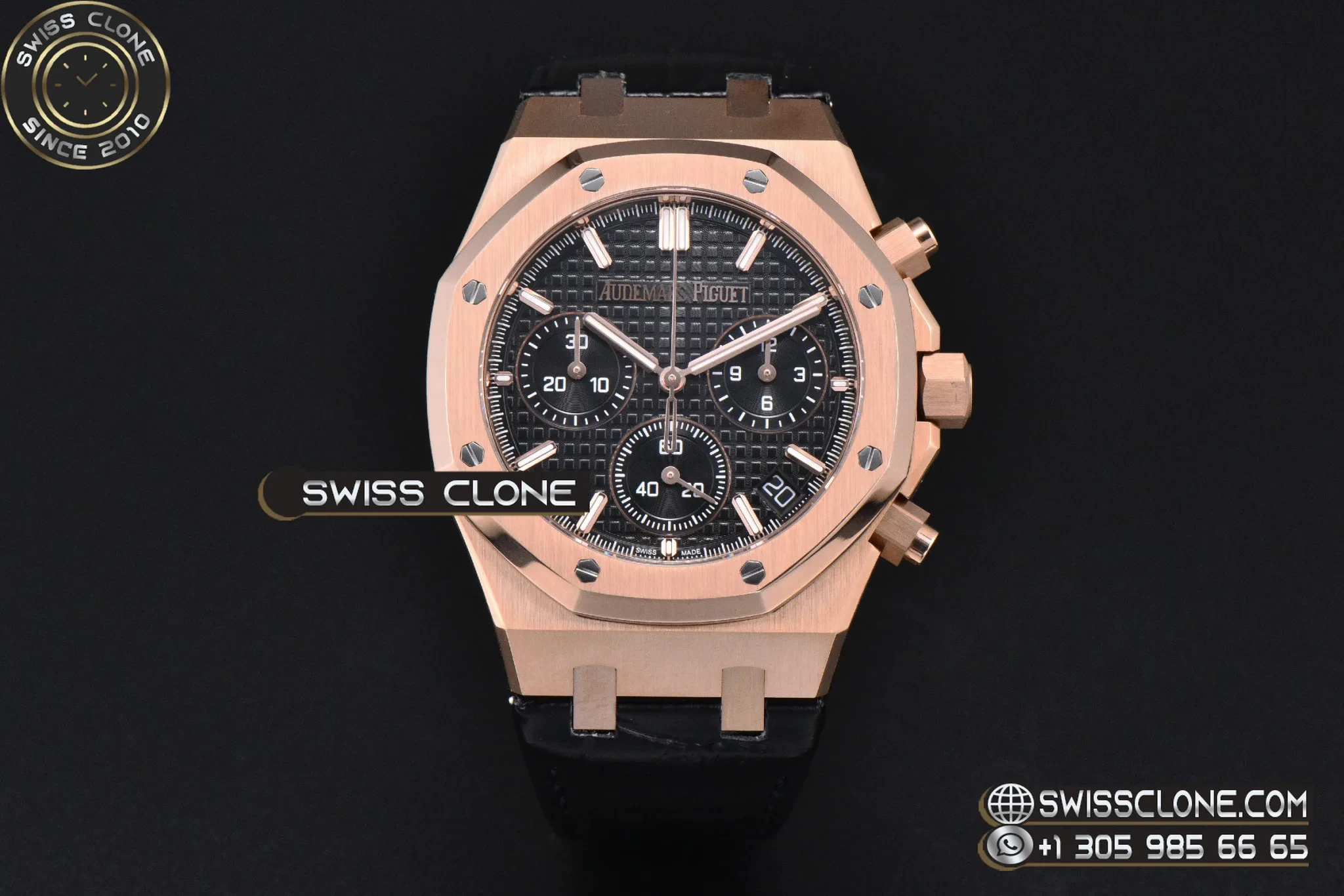 Audemars Piguet Royal Oak Chronograph 26240 41mm Black Checkered Dial Black Subdial Black Leather SH4401