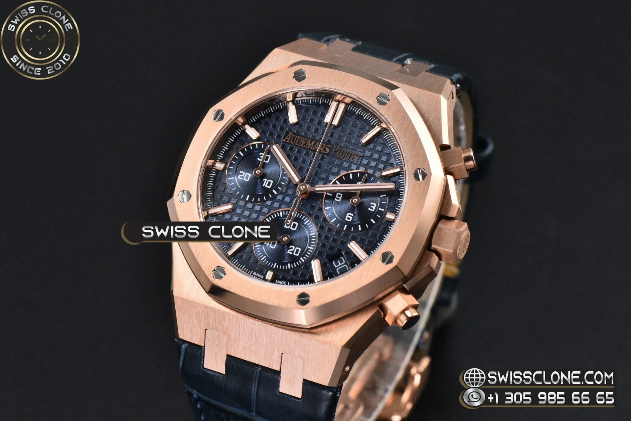 Audemars Piguet Royal Oak Chronograph 26240 41mm Blue Checkered Dial Blue Subdial Blue Leather SH4401 1:1 Super Clone - Bezel & Case Profile