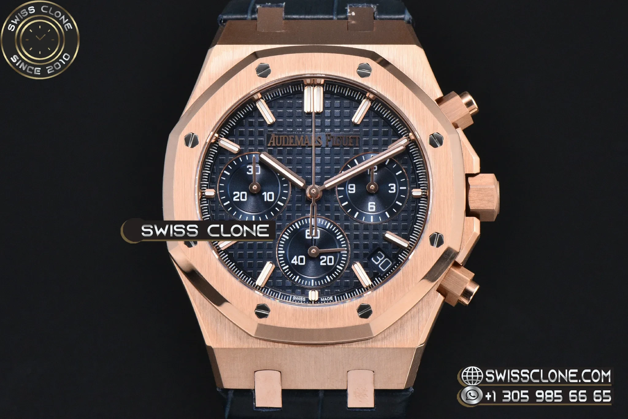 Audemars Piguet Royal Oak Chronograph 26240 41mm Blue Checkered Dial Blue Subdial Blue Leather SH4401 1:1 Super Clone - Clasp & Bracelet Finishing