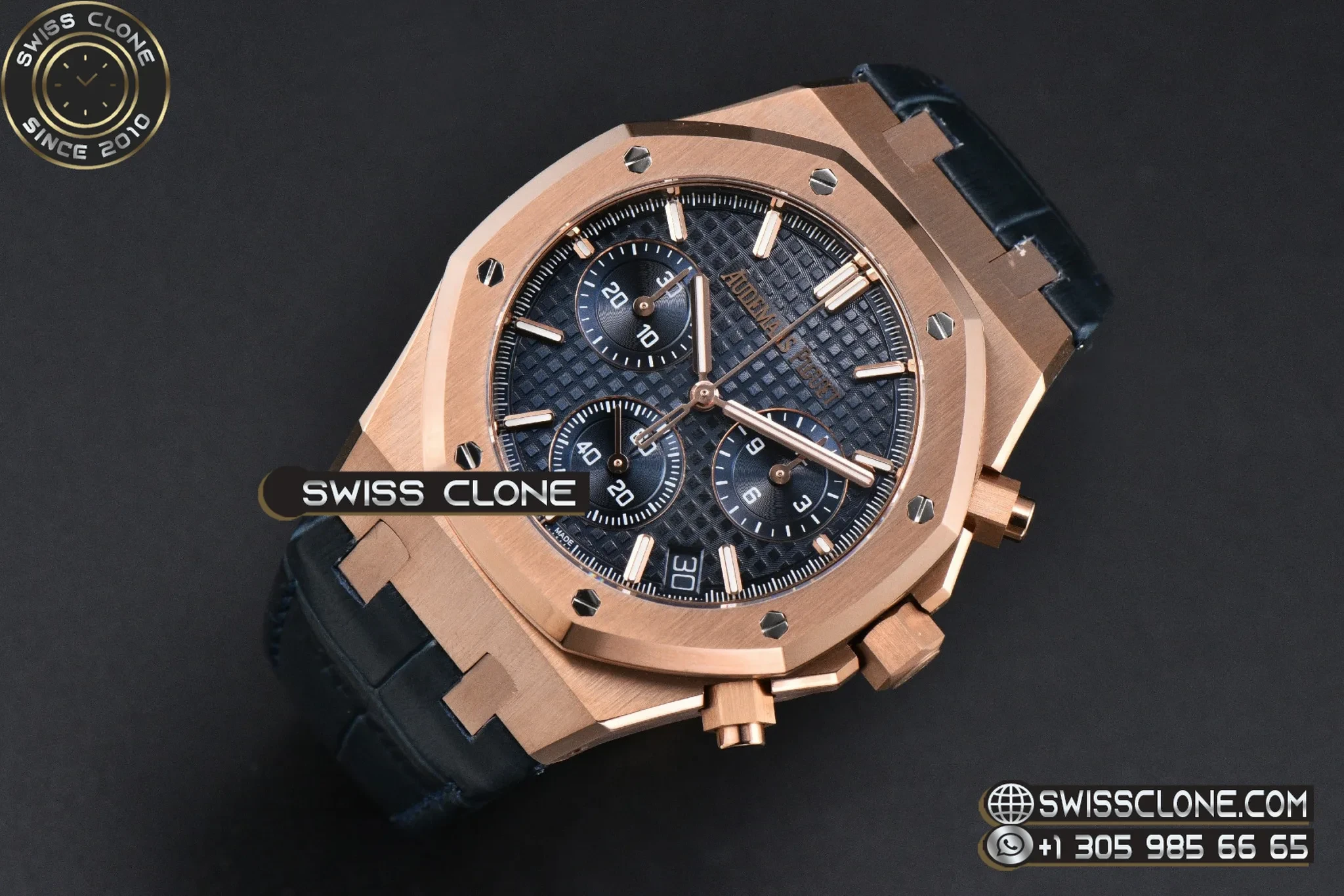 Audemars Piguet Royal Oak Chronograph 26240 41mm Blue Checkered Dial Blue Subdial Blue Leather SH4401 1:1 Super Clone - Dial Macro Close-Up