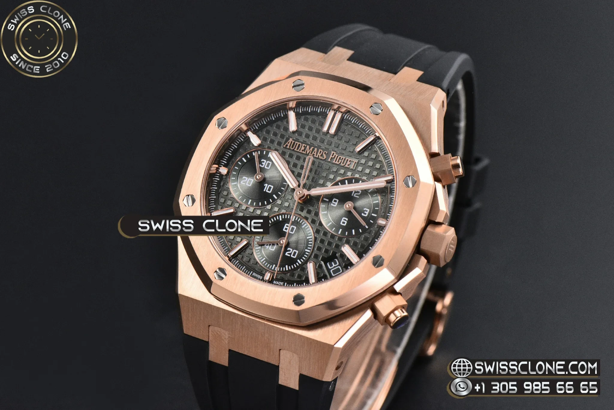 Audemars Piguet Royal Oak Chronograph 26240 41mm Green Checkered Dial Green Subdial Black Rubber SH4401 1:1 Super Clone - Bezel & Case Profile