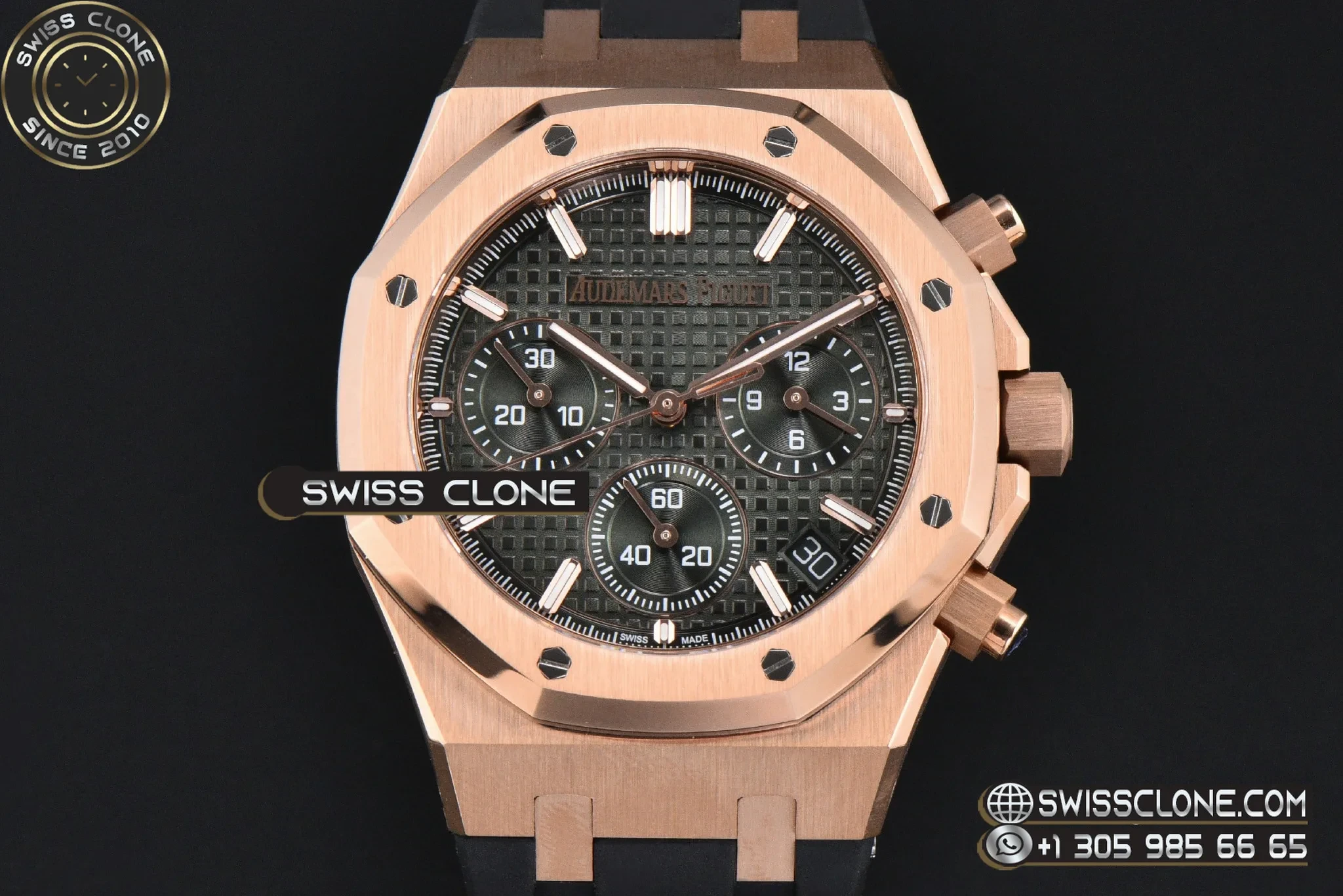 Audemars Piguet Royal Oak Chronograph 26240 41mm Green Checkered Dial Green Subdial Black Rubber SH4401 1:1 Super Clone - Dial Macro Close-Up
