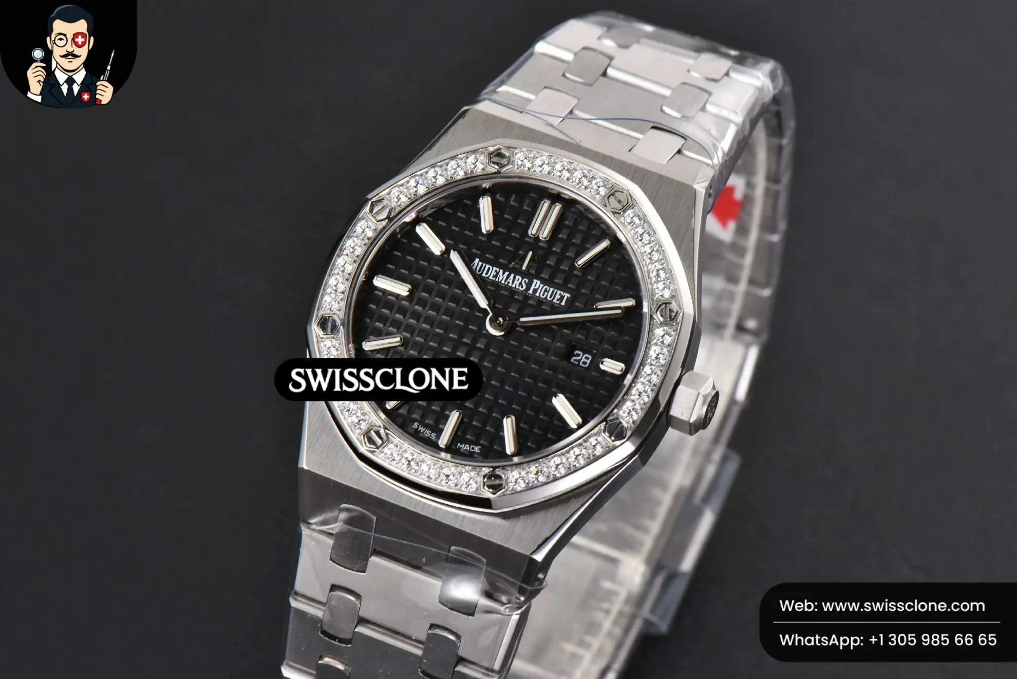 Audemars Piguet Royal Oak Ladies 33mm 8F Diamond Black Dial Quartz 1:1 Super Clone - Clasp & Bracelet Finishing