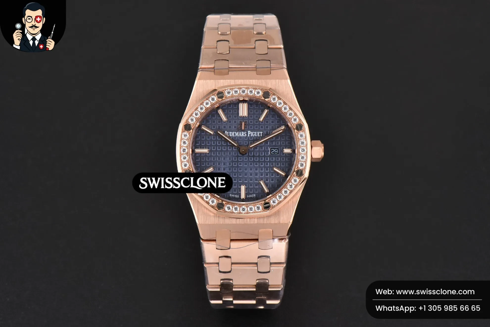 Audemars Piguet Royal Oak Ladies 33mm 8F Diamond Blue Dial Quartz 1:1 Super Clone - Dial Macro Close-Up