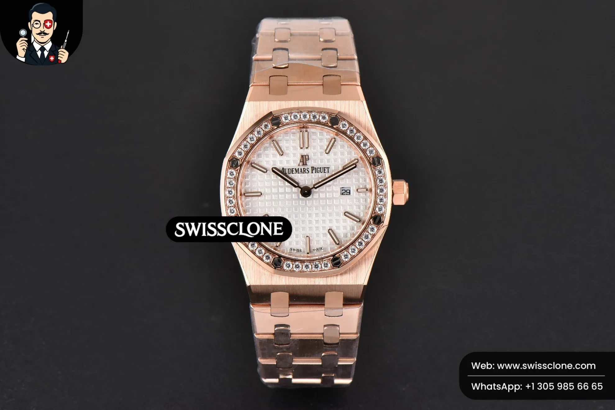 Audemars Piguet Royal Oak Ladies 33mm 8F Diamond White Dial Quartz 1:1 Super Clone - Dial Macro Close-Up