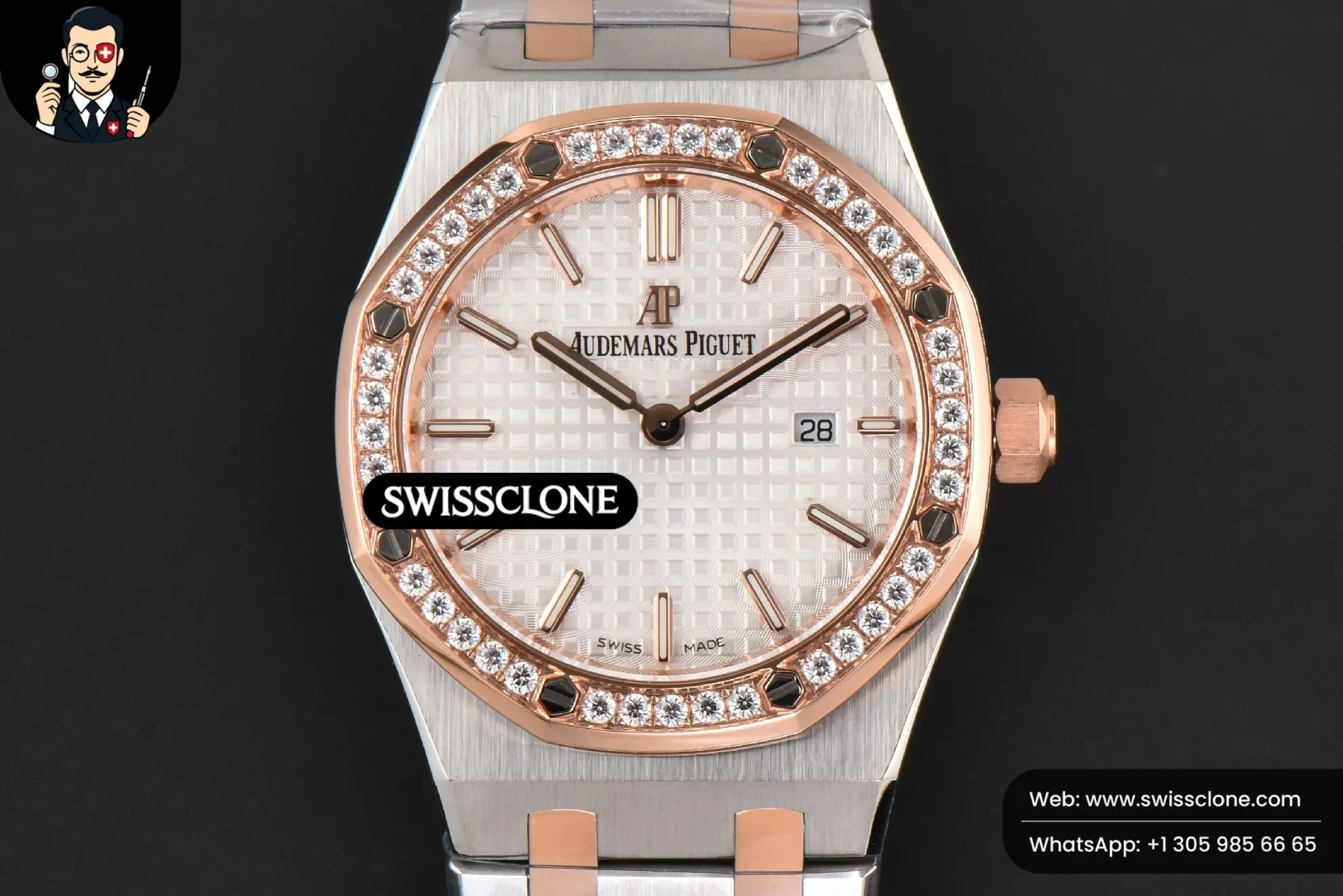 Audemars Piguet Royal Oak Ladies 33mm RG/SS 8F Diamond White Dial RG/SS Quartz