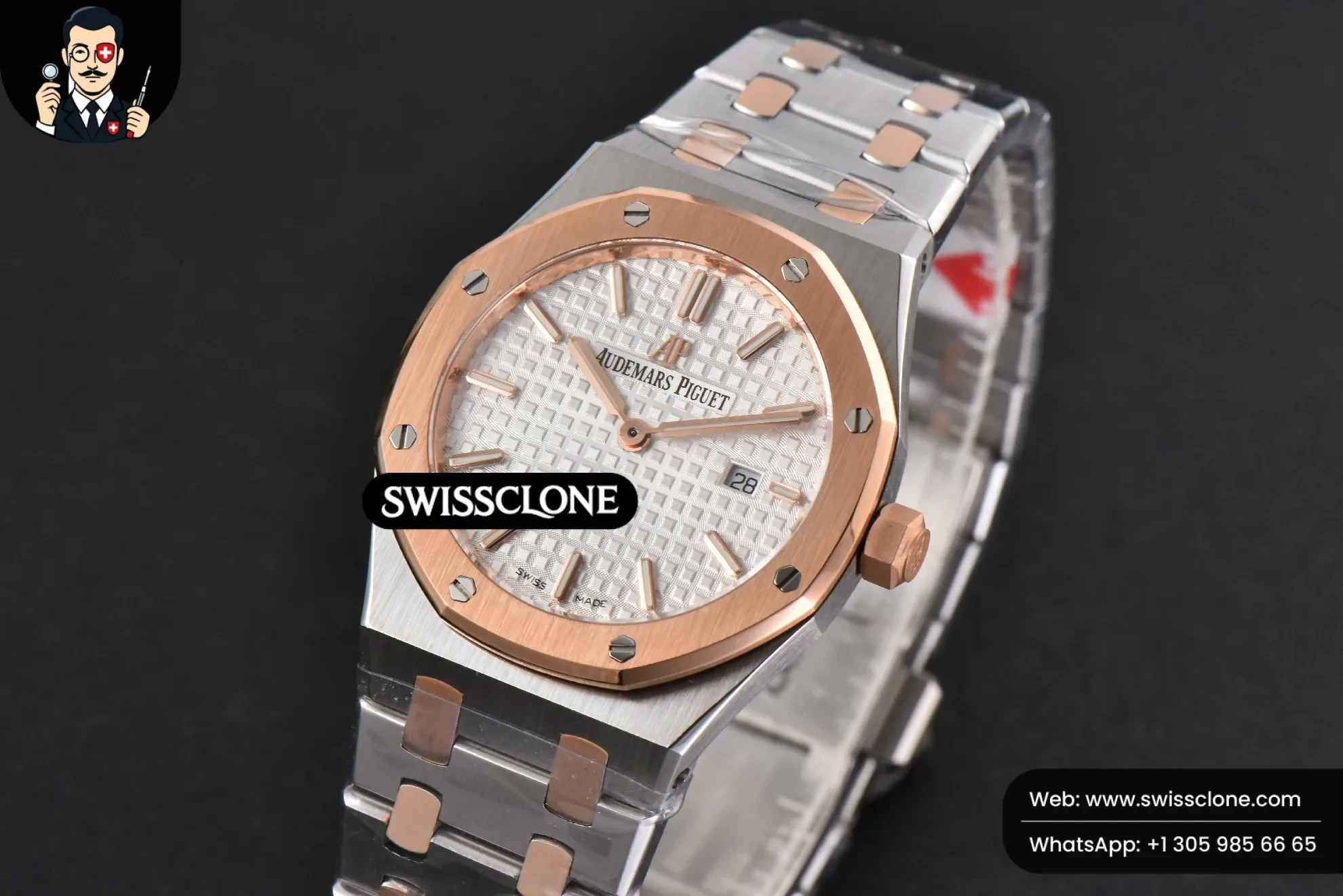 Audemars Piguet Royal Oak Ladies 33mm RG/SS 8F White Dial RG/SS Quartz 1:1 Super Clone - Clasp & Bracelet Finishing