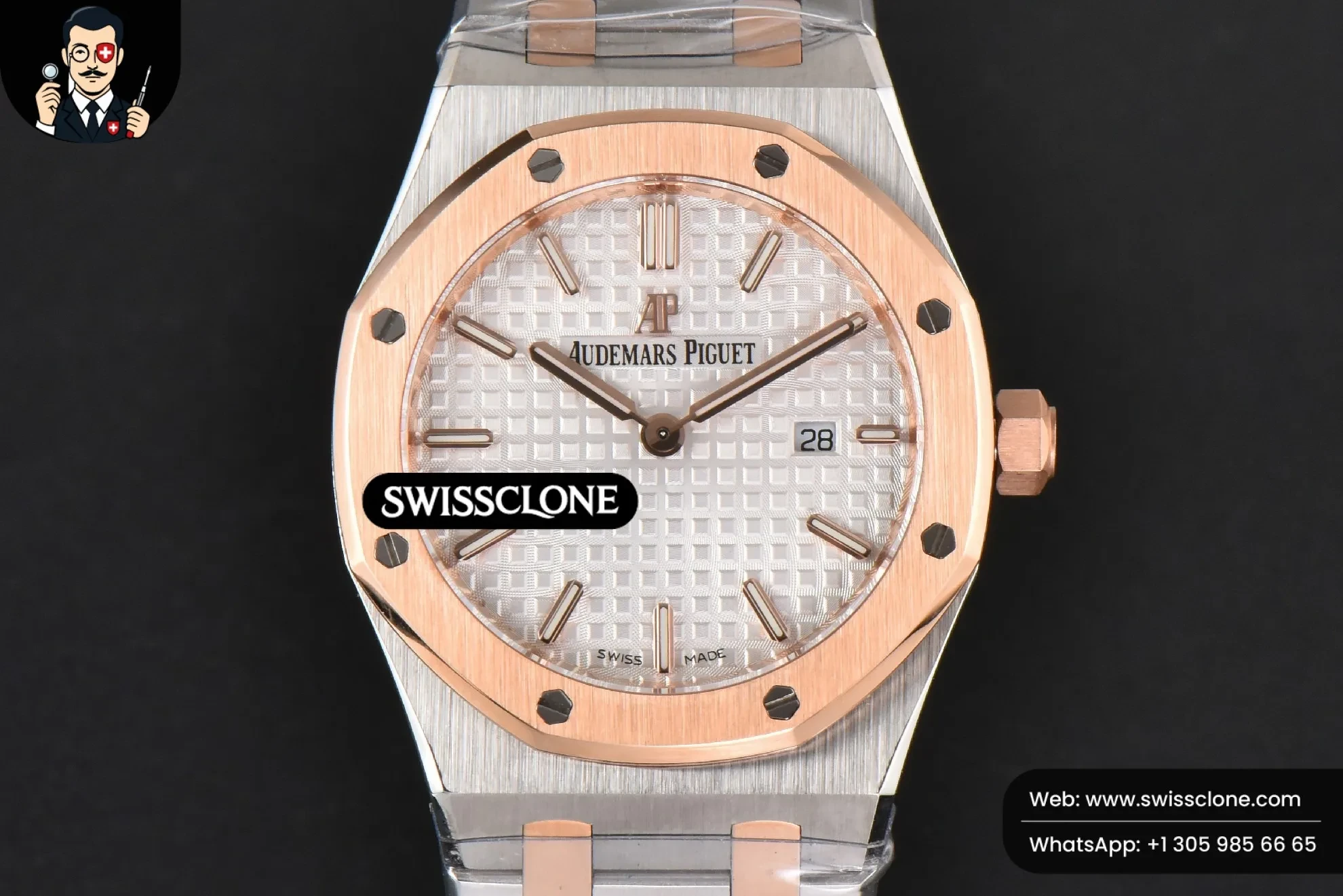 Audemars Piguet Royal Oak Ladies 33mm RG/SS 8F White Dial RG/SS Quartz