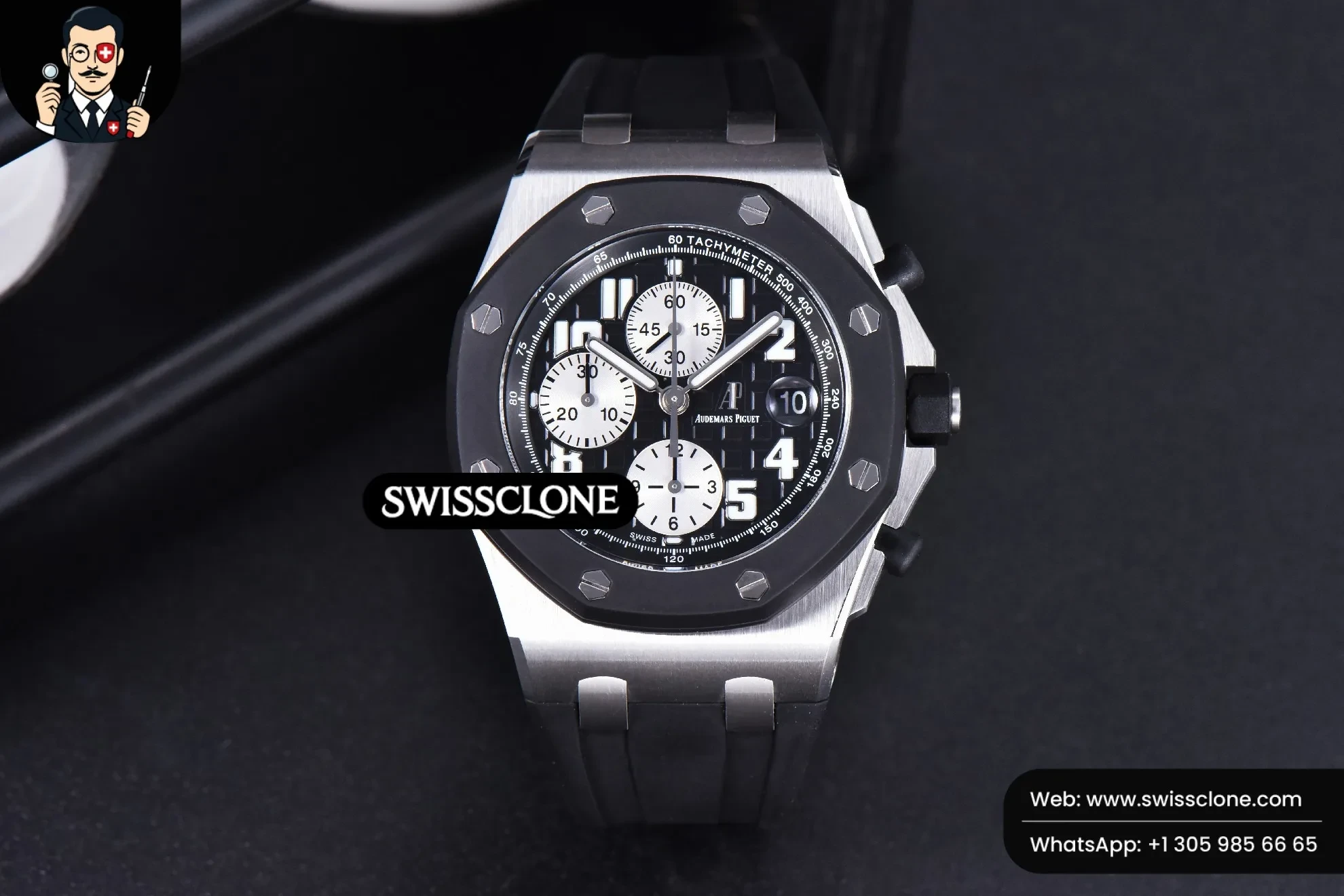 Audemars Piguet Royal Oak Offshore 25940SK 42mm JF Rubberclad Black/Silver Dial Rubber 1:1 Super Clone - Dial Macro Close-Up