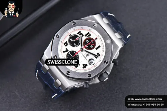 Audemars Piguet Royal Oak Offshore 26170ST JF 42mm White Dial Red Hands Black Leather 1:1 Super Clone - Dial Macro Close-Up