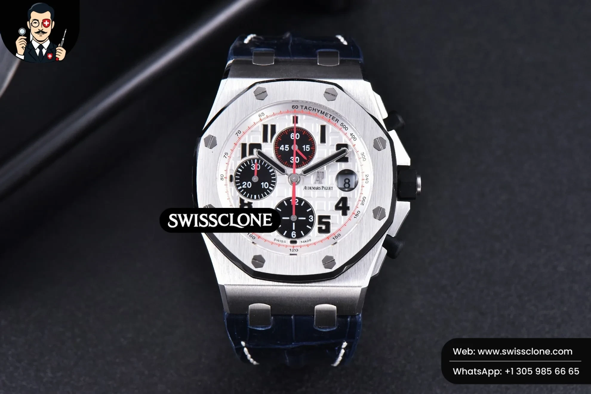 Audemars Piguet Royal Oak Offshore 26170ST JF 42mm White Dial Red Hands Black Leather