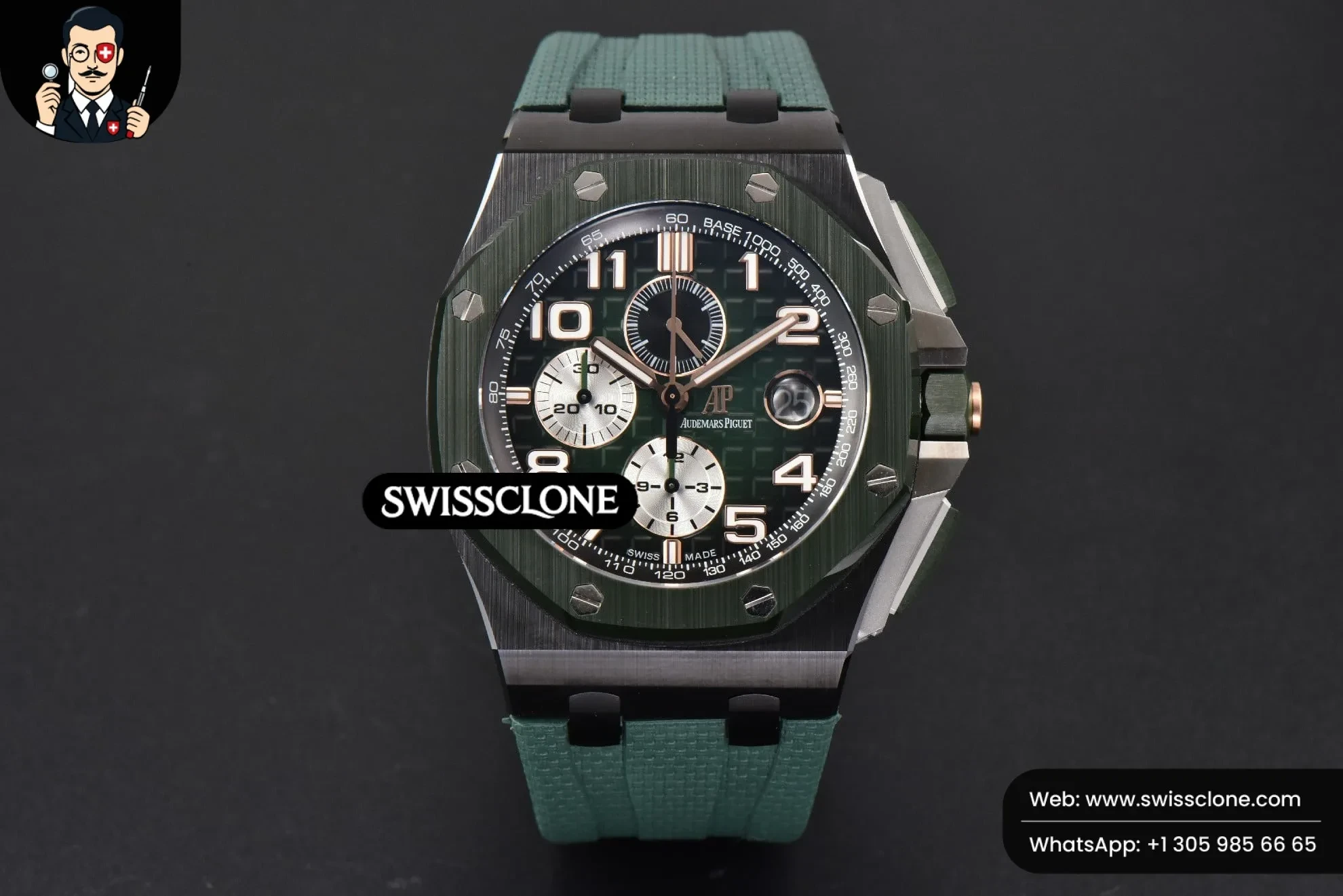 Audemars Piguet Royal Oak Offshore 26405 44mm RSF Green Dial Silver Subdial Green Rubber 1:1 Super Clone - Dial Macro Close-Up